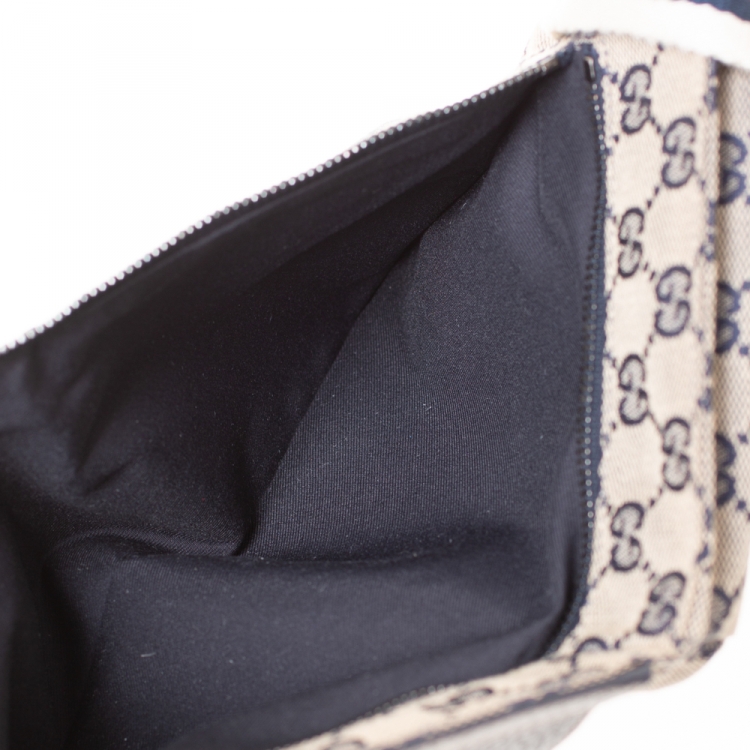 Pre Owned Gucci Navy Blue GG Canvas Web Shelley Belt Bag