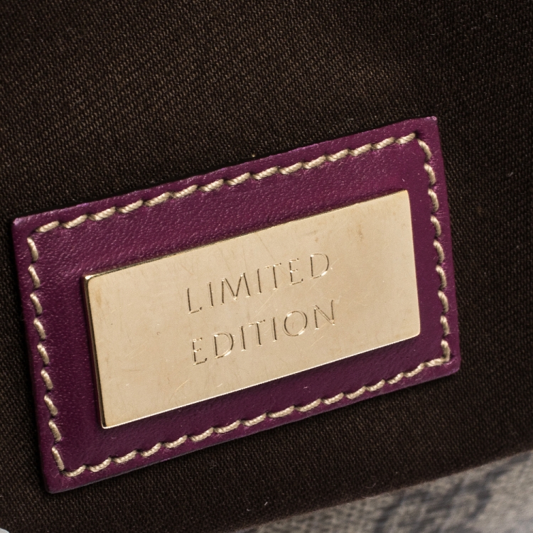 Pre Owned Gucci Beige/Purple GG Coated Canvas Medium Limited Edition Joy Web Boston Bag