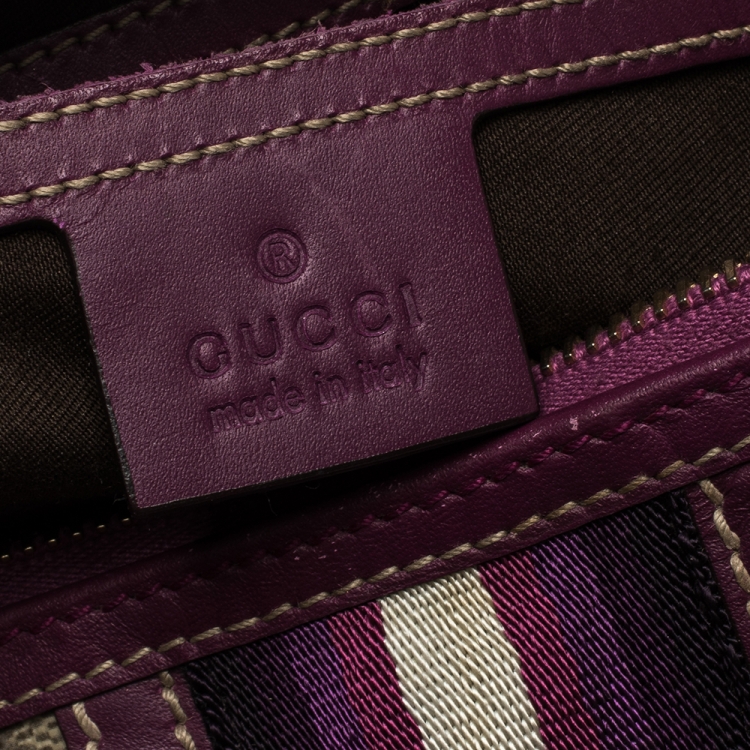 Pre Owned Gucci Beige/Purple GG Coated Canvas Medium Limited Edition Joy Web Boston Bag