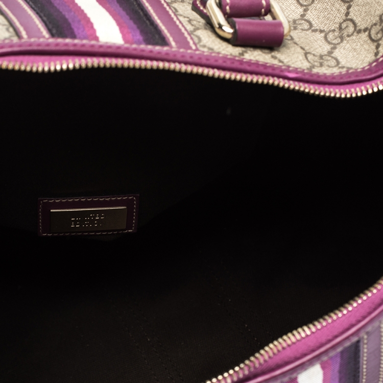 Pre Owned Gucci Beige/Purple GG Coated Canvas Medium Limited Edition Joy Web Boston Bag