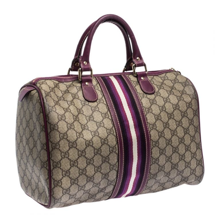 Pre Owned Gucci Beige/Purple GG Coated Canvas Medium Limited Edition Joy Web Boston Bag