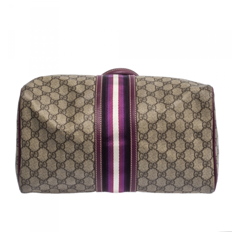 Pre Owned Gucci Beige/Purple GG Coated Canvas Medium Limited Edition Joy Web Boston Bag