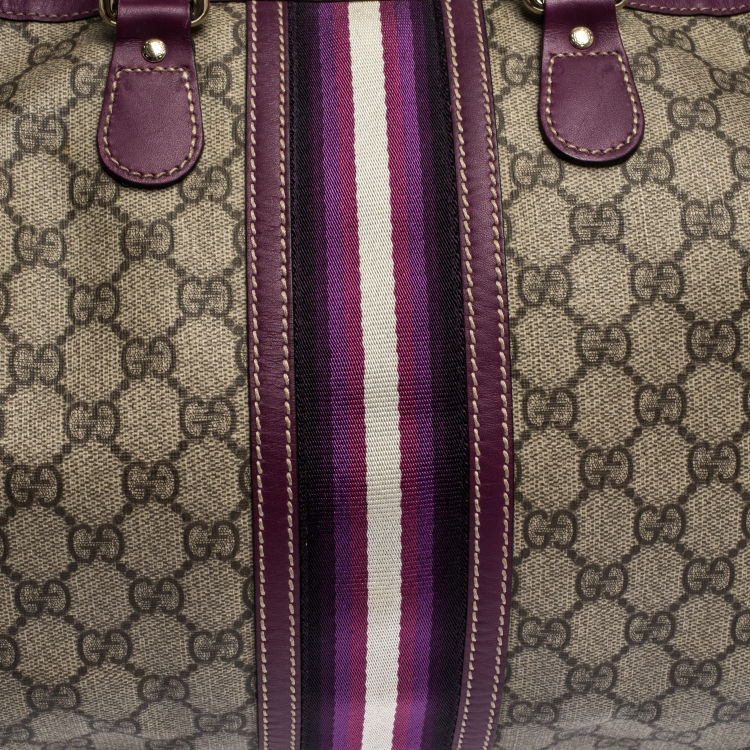 Pre Owned Gucci Beige/Purple GG Coated Canvas Medium Limited Edition Joy Web Boston Bag