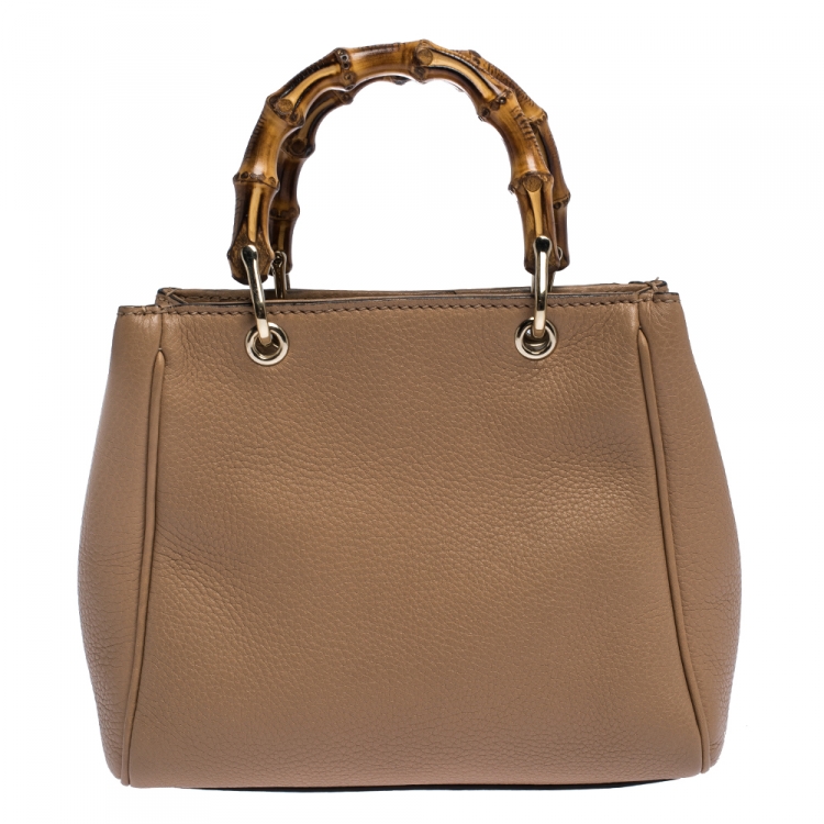 Pre Owned Gucci Beige Leather Mini Bamboo Top Handle Bag