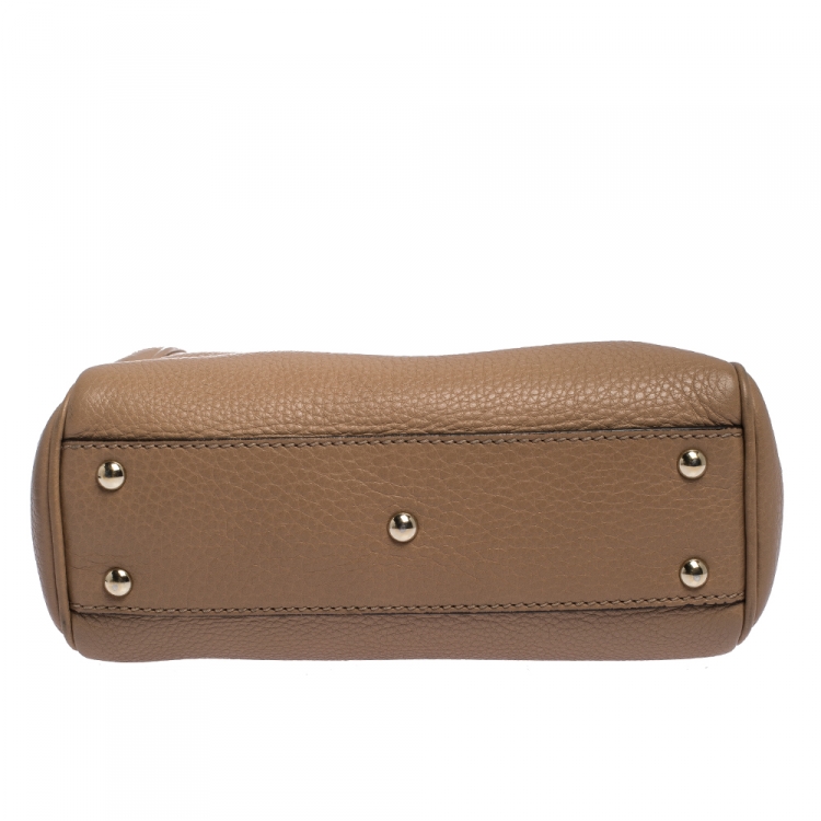 Pre Owned Gucci Beige Leather Mini Bamboo Top Handle Bag