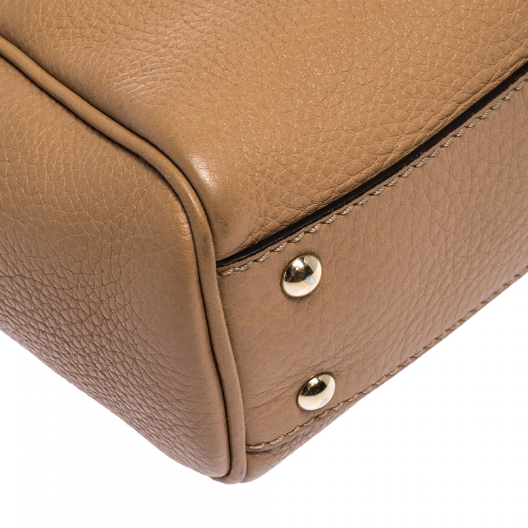 Pre Owned Gucci Beige Leather Mini Bamboo Top Handle Bag