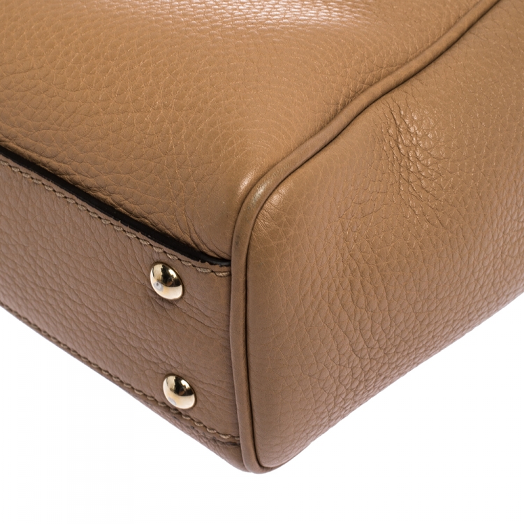 Pre Owned Gucci Beige Leather Mini Bamboo Top Handle Bag