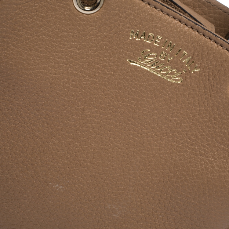 Pre Owned Gucci Beige Leather Mini Bamboo Top Handle Bag