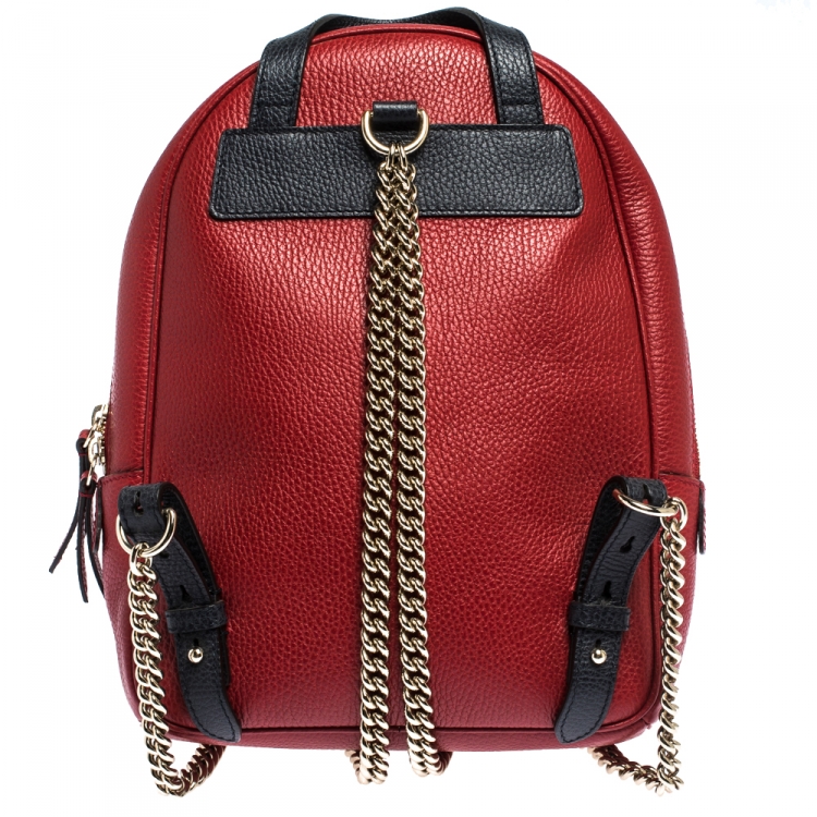 مملوكة مسبقًا Gucci Red/Navy Blue Leather Soho Chain Backpack