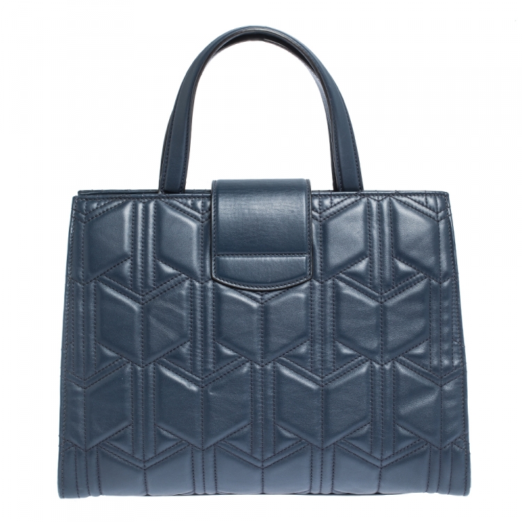 Pre Owned Gucci Navy Blue Matelassé Leather For Ounass Dionysus Tote