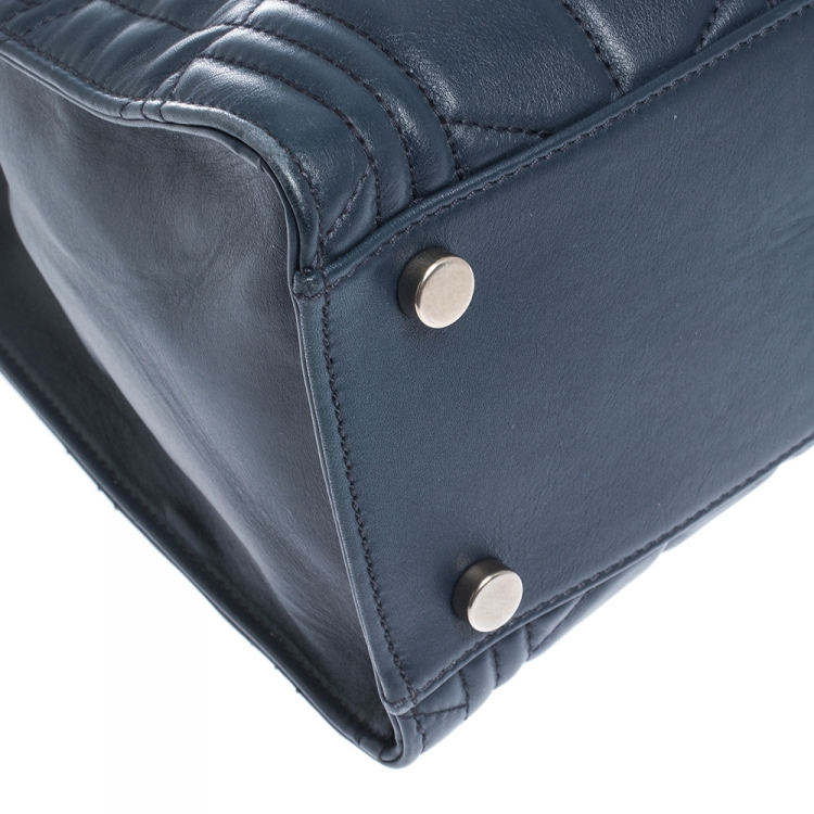 Pre Owned Gucci Navy Blue Matelassé Leather For Ounass Dionysus Tote
