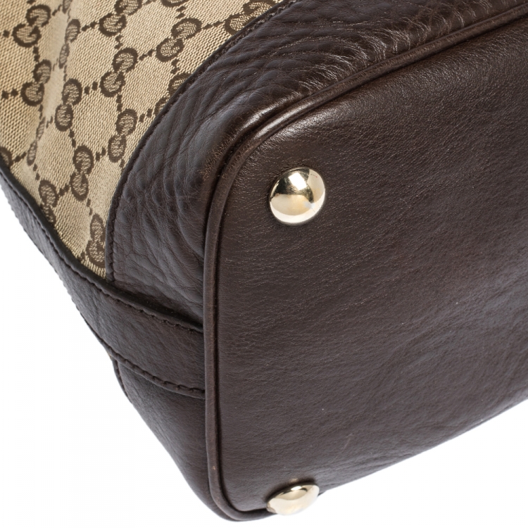 Pre Owned Gucci Beige/Brown GG Canvas and Leather Charm Satchel