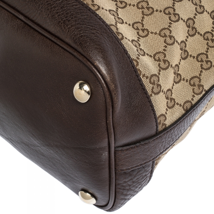 Pre Owned Gucci Beige/Brown GG Canvas and Leather Charm Satchel