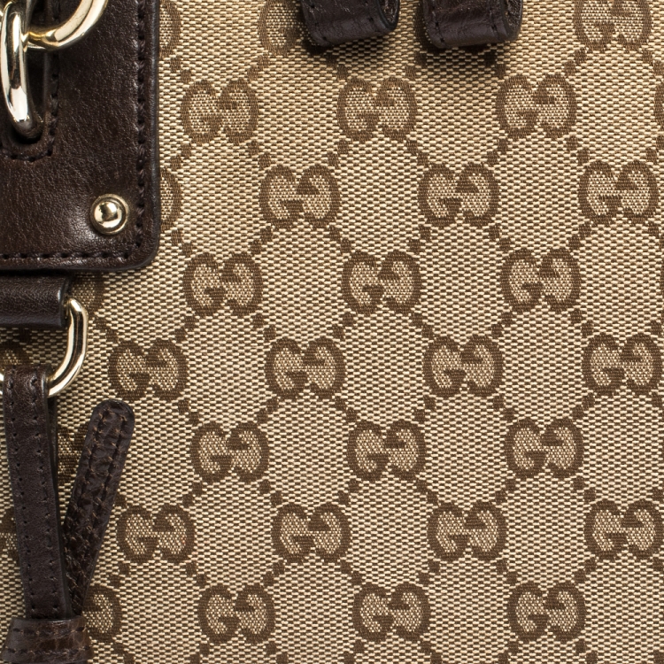 Pre Owned Gucci Beige/Brown GG Canvas and Leather Charm Satchel