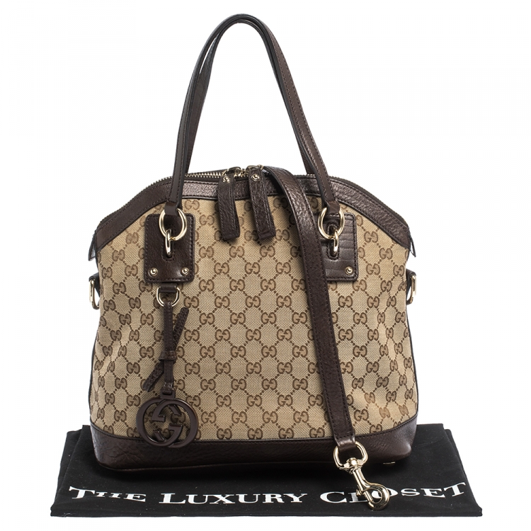 Pre Owned Gucci Beige/Brown GG Canvas and Leather Charm Satchel