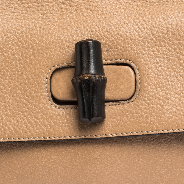 مملوكة مسبقًا Gucci Tan Leather Medium Bamboo Daily Top Handle Bag