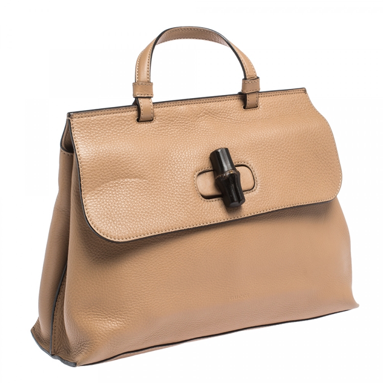 مملوكة مسبقًا Gucci Tan Leather Medium Bamboo Daily Top Handle Bag