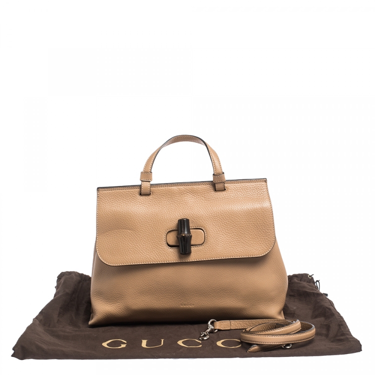 مملوكة مسبقًا Gucci Tan Leather Medium Bamboo Daily Top Handle Bag
