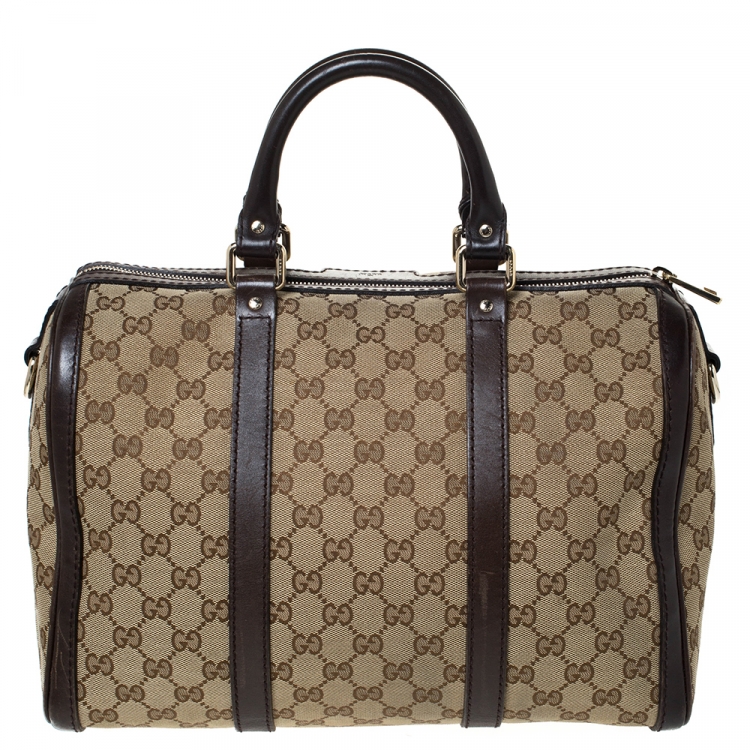 Pre Owned Gucci Beige/Brown GG Canvas and Leather Medium Joy Boston Bag