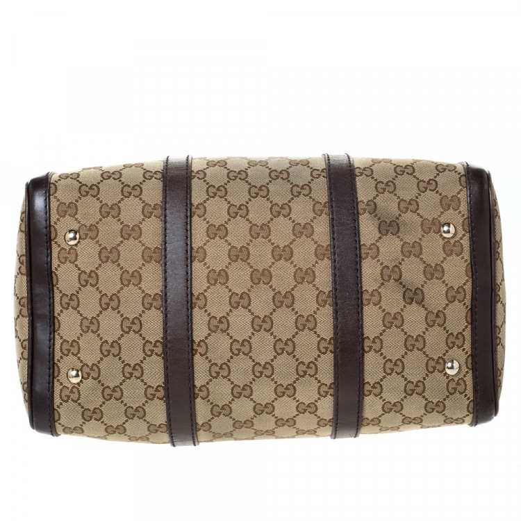 Pre Owned Gucci Beige/Brown GG Canvas and Leather Medium Joy Boston Bag