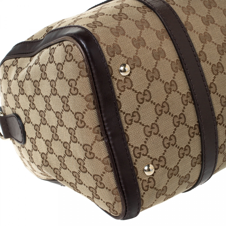 Pre Owned Gucci Beige/Brown GG Canvas and Leather Medium Joy Boston Bag