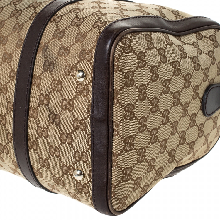 Pre Owned Gucci Beige/Brown GG Canvas and Leather Medium Joy Boston Bag