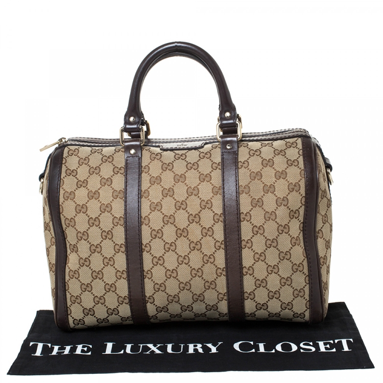 Pre Owned Gucci Beige/Brown GG Canvas and Leather Medium Joy Boston Bag