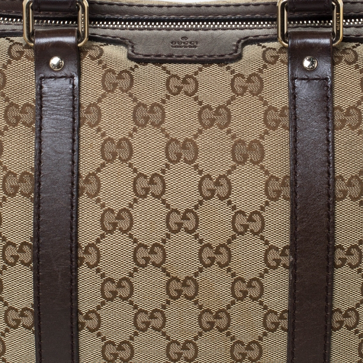 Pre Owned Gucci Beige/Brown GG Canvas and Leather Medium Joy Boston Bag