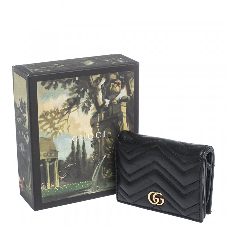 Pre Owned Gucci Black Matelasse Leather GG Marmont Card Case
