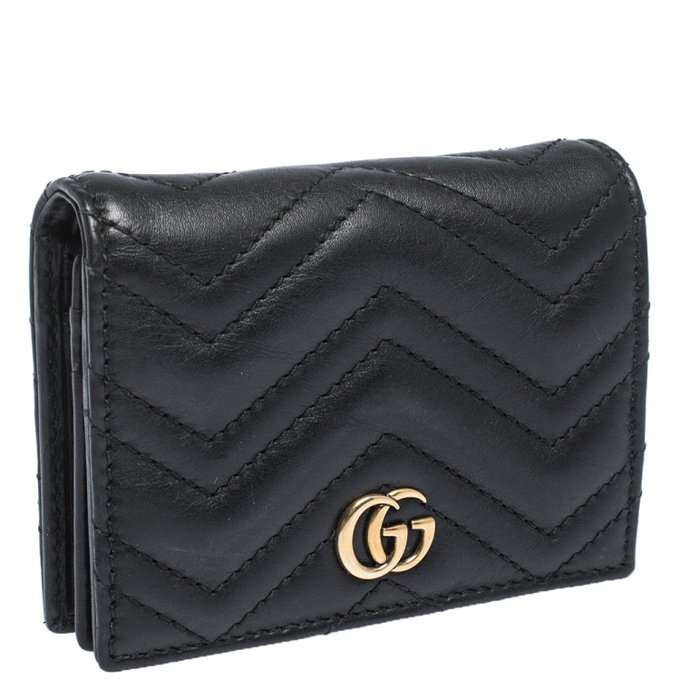 Pre Owned Gucci Black Matelasse Leather GG Marmont Card Case