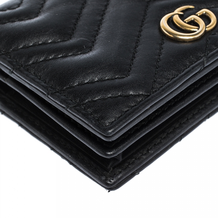 Pre Owned Gucci Black Matelasse Leather GG Marmont Card Case