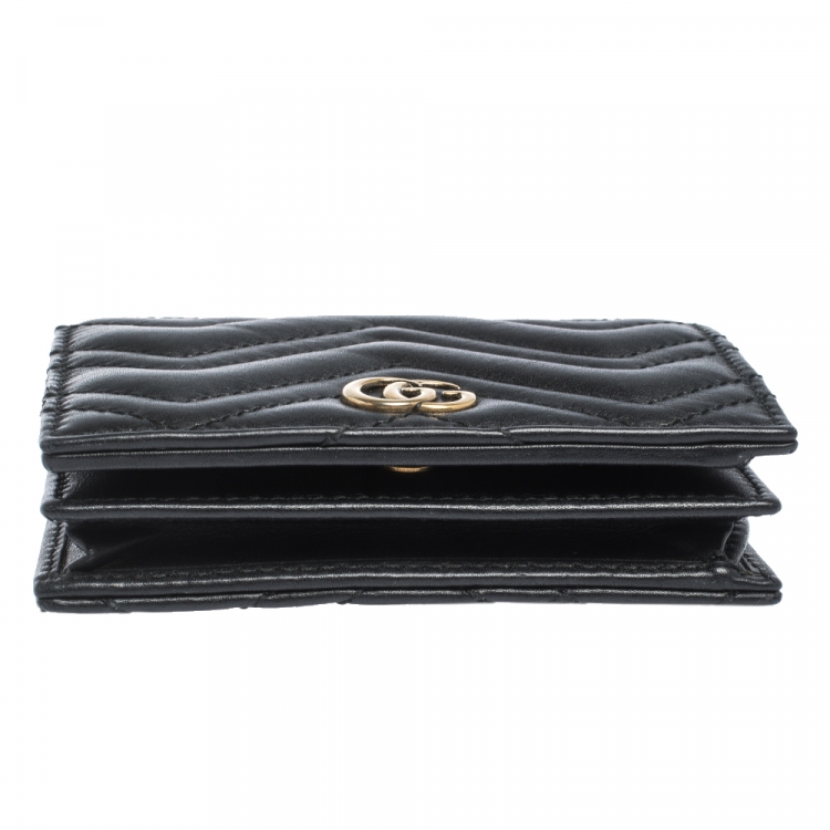 Pre Owned Gucci Black Matelasse Leather GG Marmont Card Case