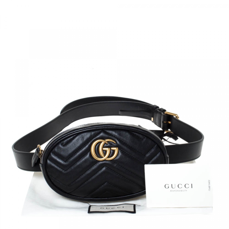 Pre Owned Gucci Black Matelasse Leather GG Marmont Belt Bag