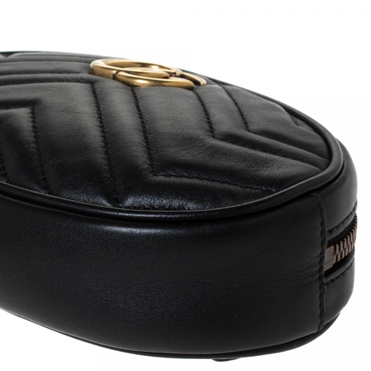Pre Owned Gucci Black Matelasse Leather GG Marmont Belt Bag