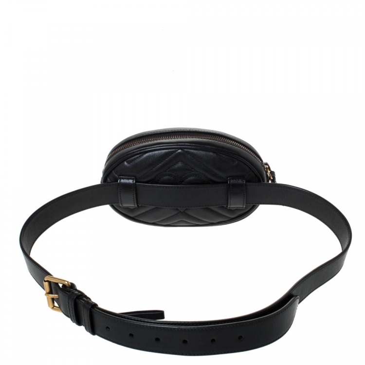 Pre Owned Gucci Black Matelasse Leather GG Marmont Belt Bag