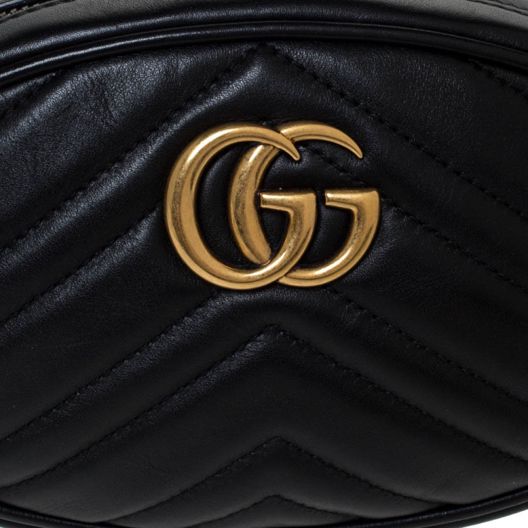 Pre Owned Gucci Black Matelasse Leather GG Marmont Belt Bag