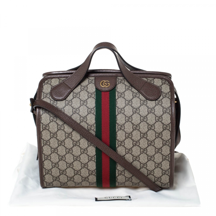 Pre Owned Gucci Brown/Beige GG Supreme Canvas and Leather Ophidia Duffel Bag