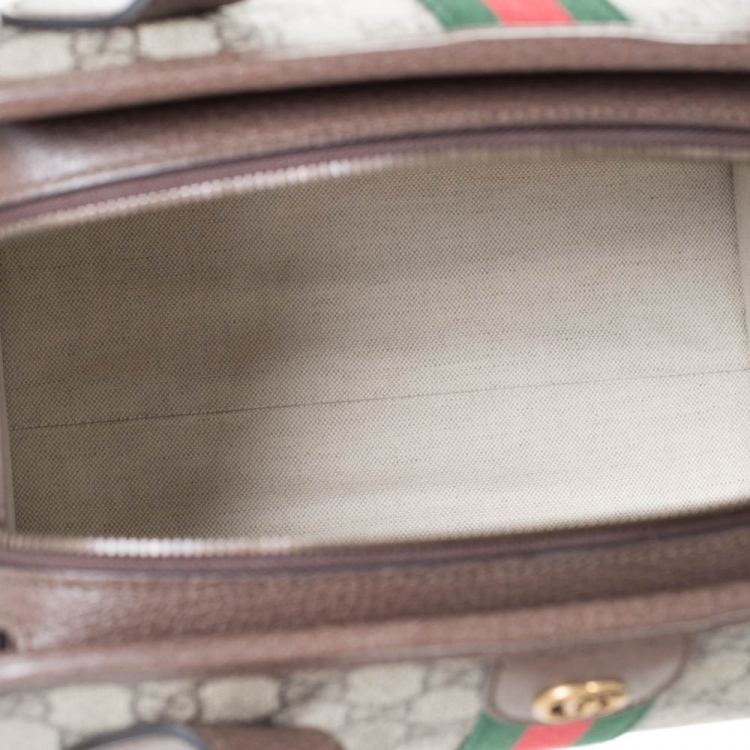 Pre Owned Gucci Brown/Beige GG Supreme Canvas and Leather Ophidia Duffel Bag
