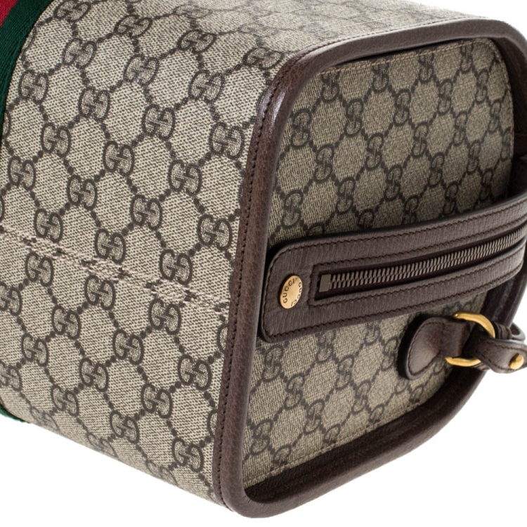 Pre Owned Gucci Brown/Beige GG Supreme Canvas and Leather Ophidia Duffel Bag