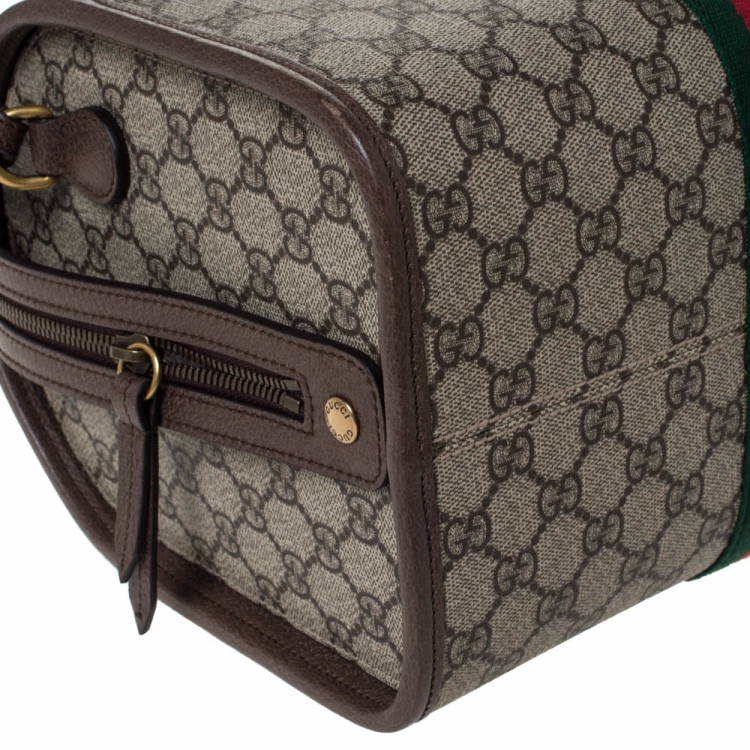Pre Owned Gucci Brown/Beige GG Supreme Canvas and Leather Ophidia Duffel Bag