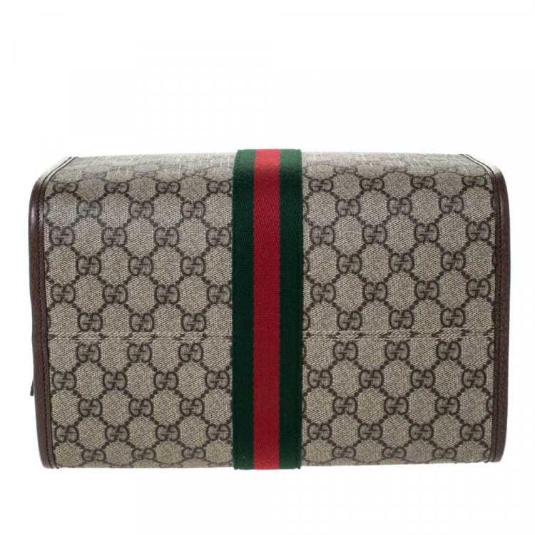 Pre Owned Gucci Brown/Beige GG Supreme Canvas and Leather Ophidia Duffel Bag