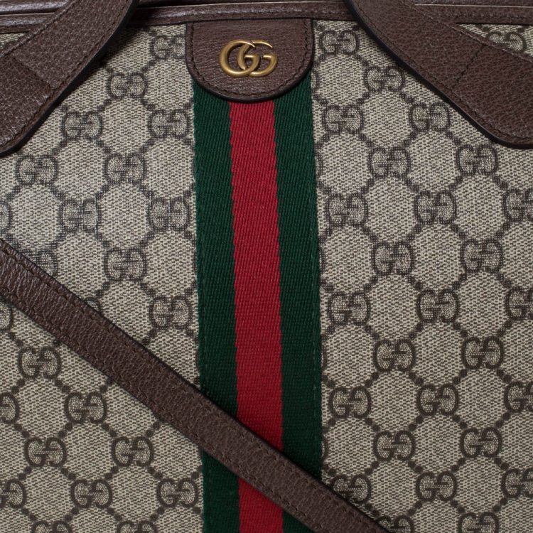 Pre Owned Gucci Brown/Beige GG Supreme Canvas and Leather Ophidia Duffel Bag