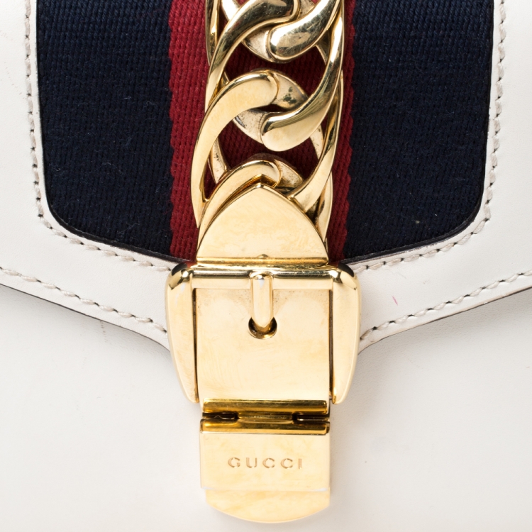 Pre Owned Gucci Ivory Leather Mini Sylvie Top Handle Bag