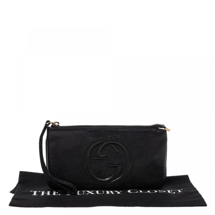 Pre Owned Gucci Black Leather Soho Wristlet Clutch