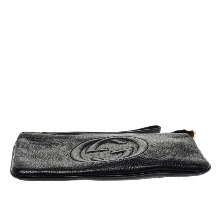 Pre Owned Gucci Black Leather Soho Wristlet Clutch