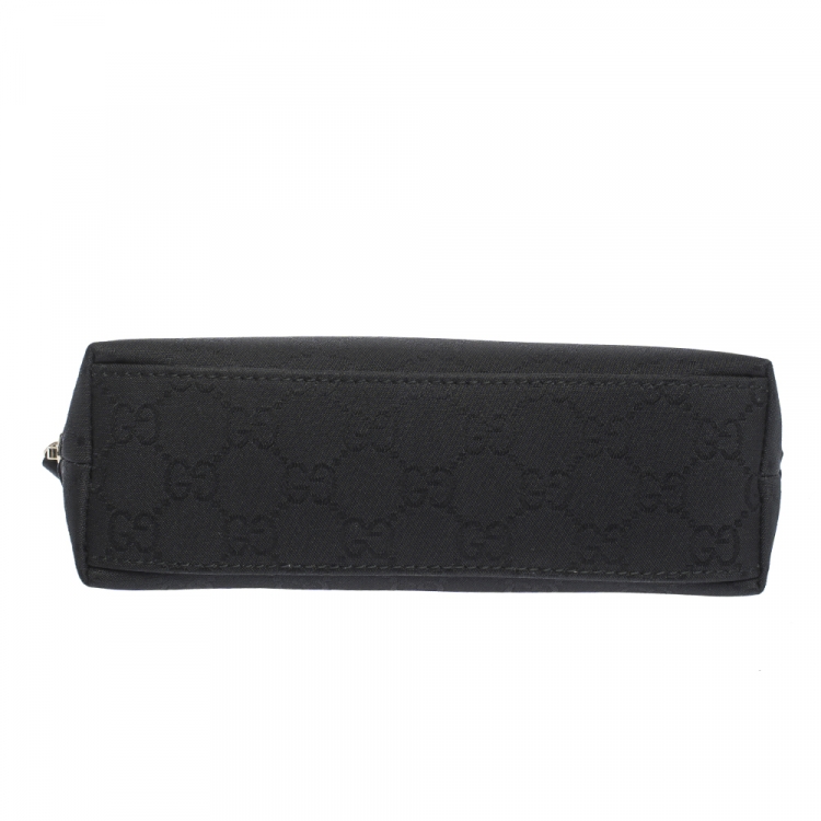 Pre Owned Gucci Black GG Canvas and Leather Cosmetic Pouch