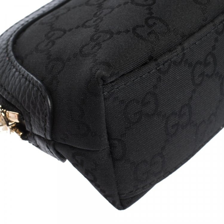 Pre Owned Gucci Black GG Canvas and Leather Cosmetic Pouch