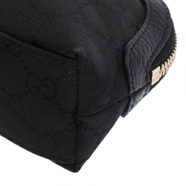 Pre Owned Gucci Black GG Canvas and Leather Cosmetic Pouch