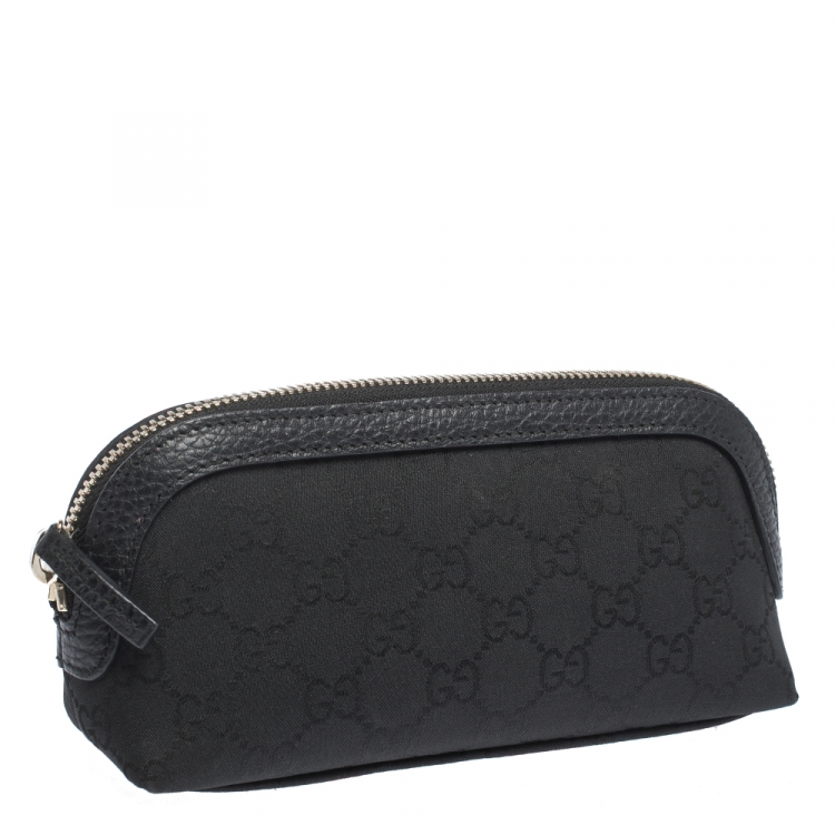 Pre Owned Gucci Black GG Canvas and Leather Cosmetic Pouch