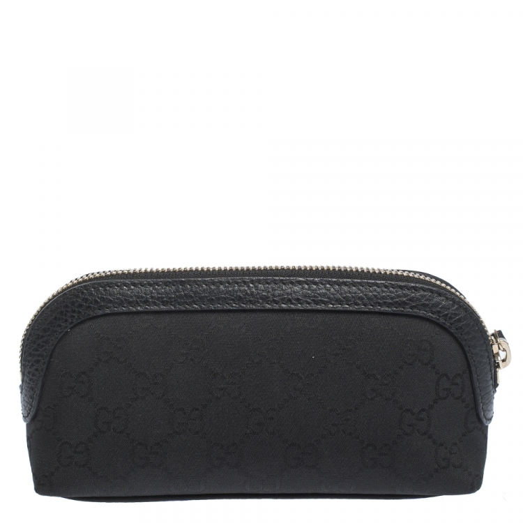 Pre Owned Gucci Black GG Canvas and Leather Cosmetic Pouch